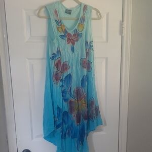 Asymmetrical Blue and Pink Dress with Vibrant Style